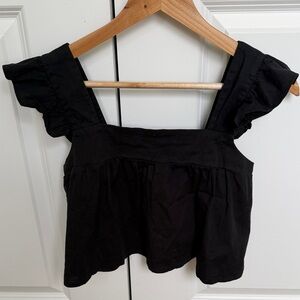 Leyden Black Ruffle-Sleeve Square Neck Crop Top